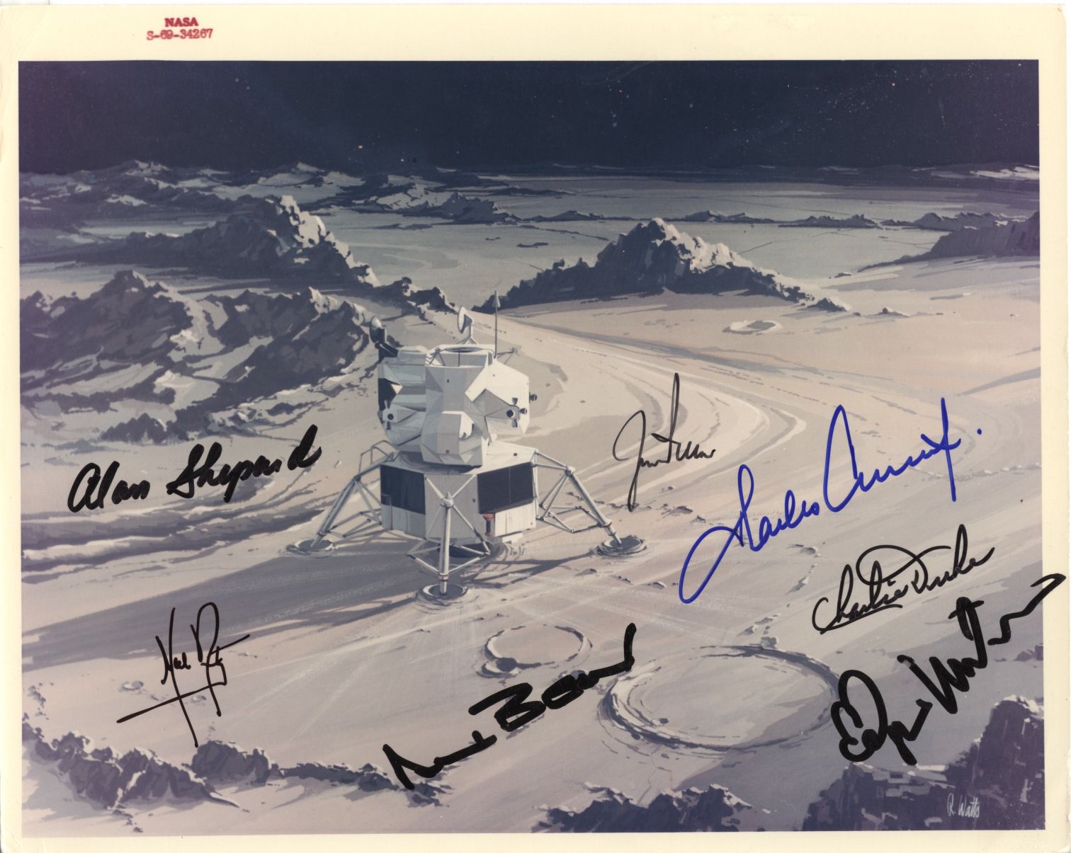 (Neil A., 1930-2012, American Astronaut, 1st Man on the Moon), Charles 'Pete' CONRAD Jr (1930-1999, American Astronaut, 3rd Man to walk on the Moon, Apollo 12), Alan BEAN (born 1932, Astronaut and 4th Man to walk on the Moon, Apollo 12), Alan Al SHEPARD Jr. (1923-1998, 5th and oldest person to walk on the Moon, Apollo 14), Edgar MITCHELL (1930-2016, American Astronaut, 6th Man to walk on the Moon, Apollo 14), James 'Jim' IRWIN (1930-1991, American Astronaut, 8th Man to walk on the Moon, Apollo 15) and Charles DUKE (born 1935, 10th and youngest Man to walk on the Moon, Apollo 16) — Sophie Dupré Autographs