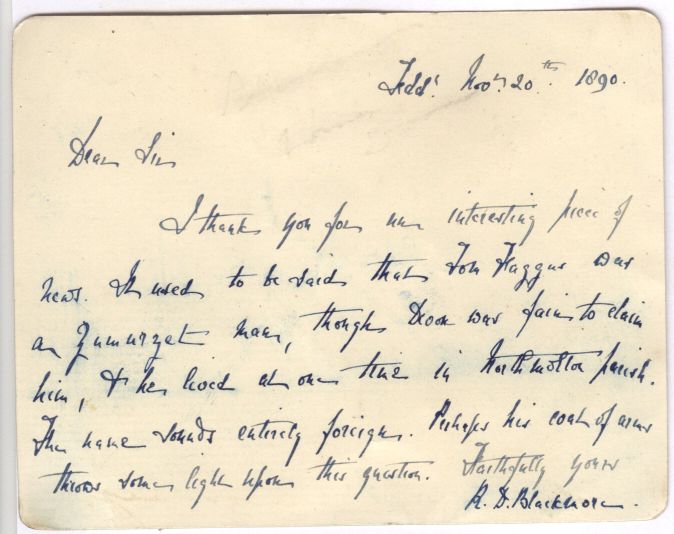 BLACKMORE — Autograph Letter Signed on a card to an unnamed correspondent | Sophie Dupré Autographs