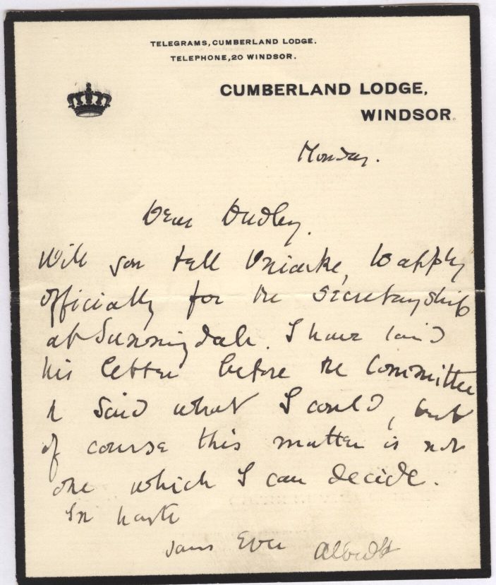 ALBERT — Fine Autograph Letter signed Albrecht to Dear Dudley | Sophie Dupré Autographs