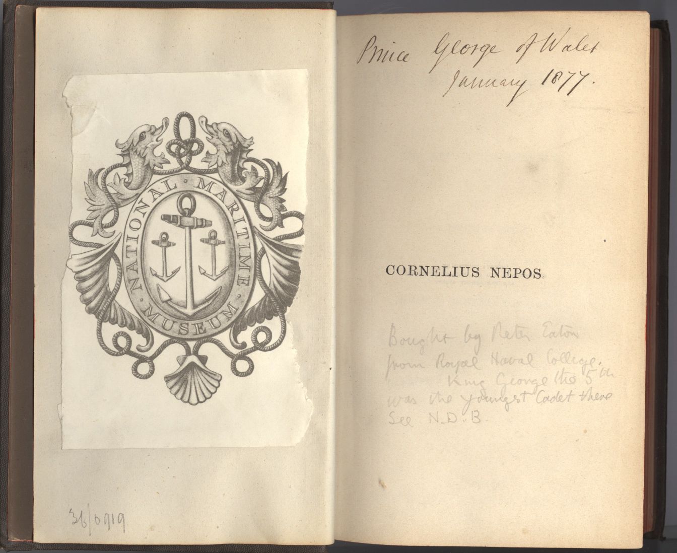 GEORGE V — Latin Elementary Reader The Lives of Eminent Commanders by Cornelius NEPOS (Italian, c. 110 BC – c. 25 BC, edited by the Rev. C. Bradley, signed Prince George of Wales with the date on the half title, | Sophie Dupré Autographs