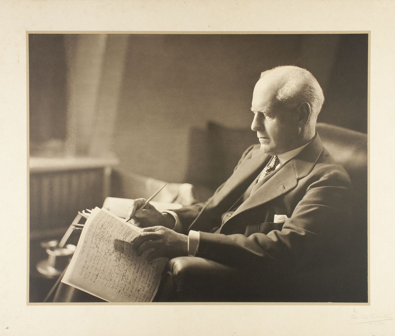 GALSWORTHY — Superb unsigned portrait photo by Olive EDIS, (later Edis-Galsworthy, 1876-1955) signed in pencil on the mount by the photographer, | Sophie Dupré Autographs