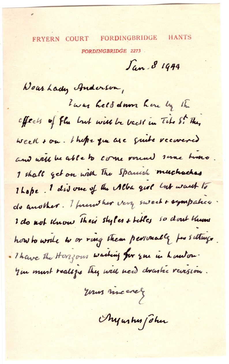 JOHN — Fine Autograph Letter signed to Lady Anderson | Sophie Dupré Autographs