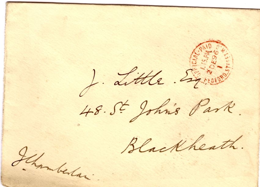 CHAMBERLAIN — Autograph envelope signed | Sophie Dupré Autographs