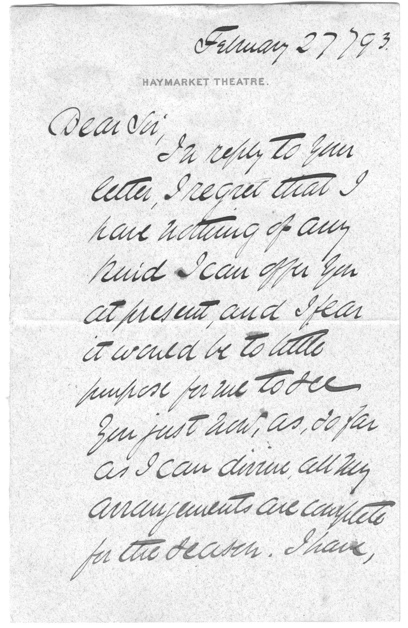 TREE — Letter Signed to an iunnamed correspondent | Sophie Dupré Autographs