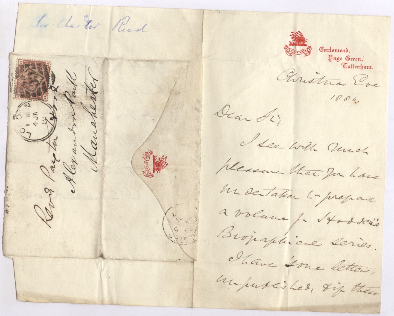 REED — Autograph Letter signed to the Revd Edwin Paxton HOOD | Sophie Dupré Autographs