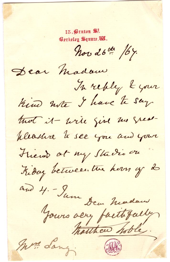 NOBLE — Autograph Letter Signed to Mrs Lang, | Sophie Dupré Autographs