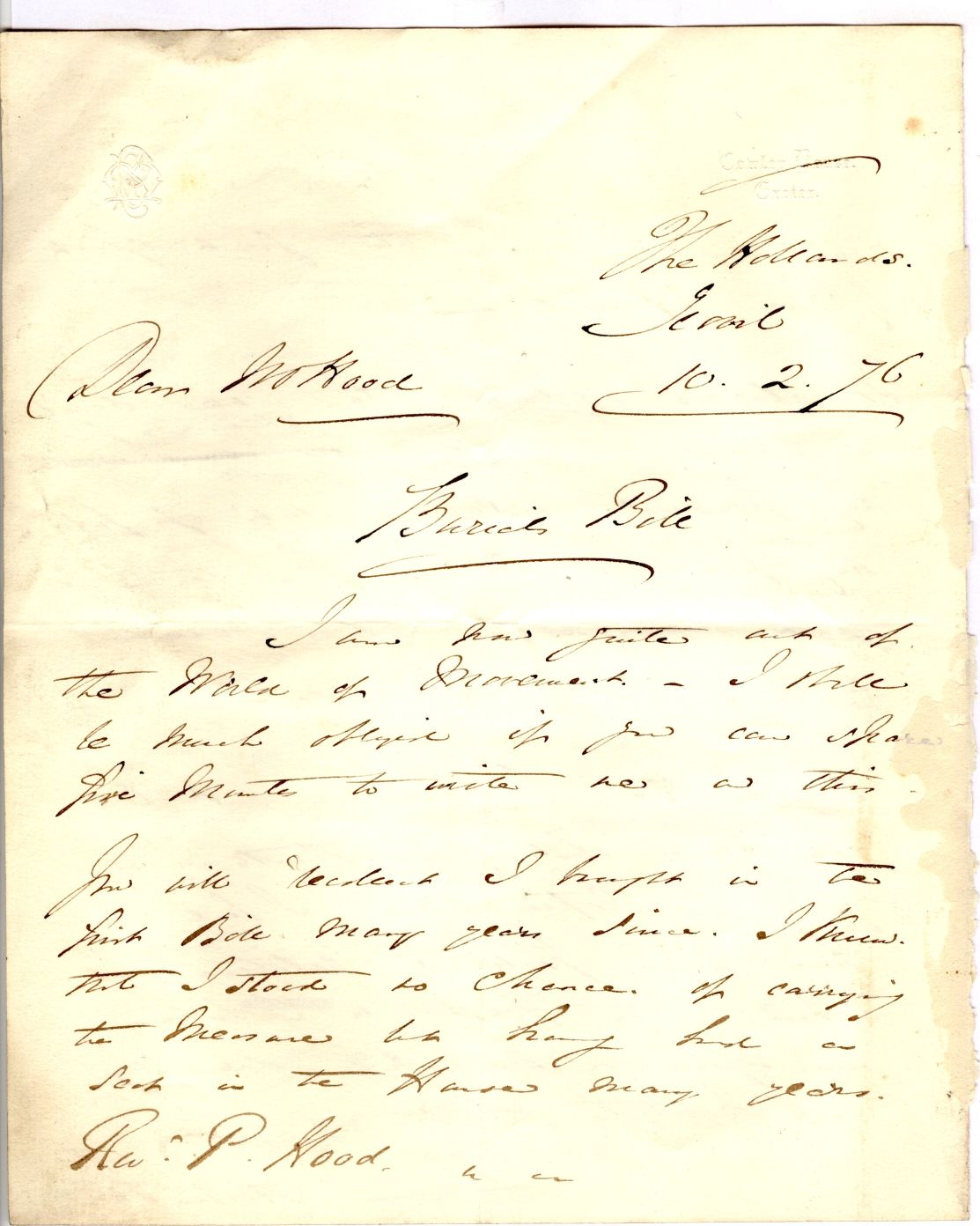 PETO — Autograph Letter Signed headed Burial Bill to Rev Edwin Paxton HOOD | Sophie Dupré Autographs