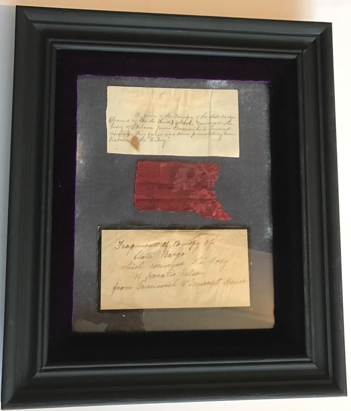 [NELSON — Small piece of red silk with contemporary note of provenance | Sophie Dupré Autographs