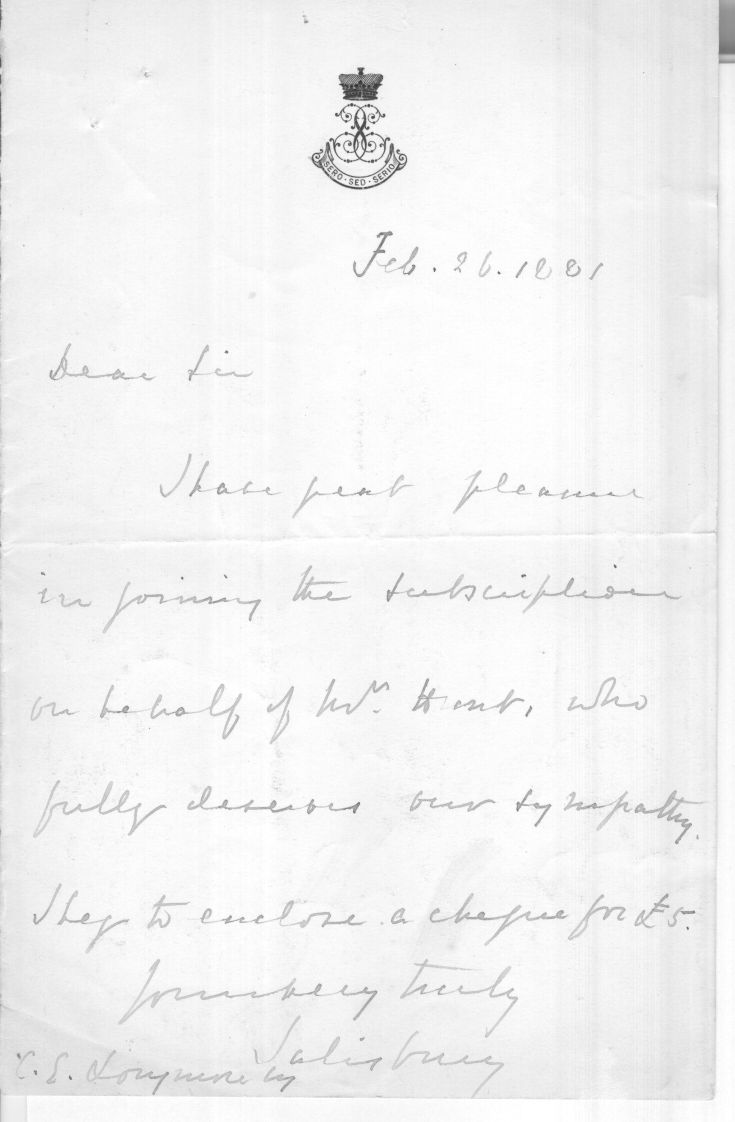 SALISBURY — Autograph Letter Signed to C. E. Longmore | Sophie Dupré Autographs