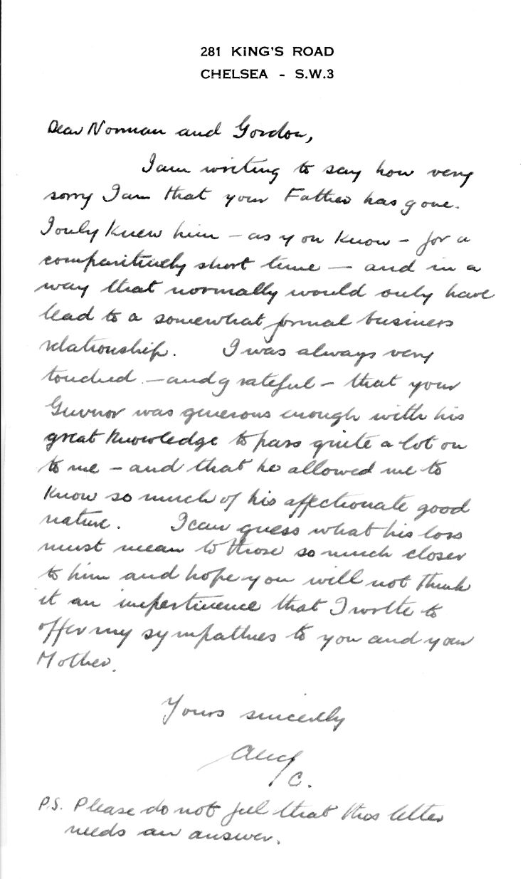 CLUNES — Autograph Letter Signed to 'Norman and Gordon' Storey | Sophie Dupré Autographs