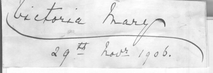 MARY — Signature 'Victoria Mary' and date taken from Autograph Letter Signed, | Sophie Dupré Autographs