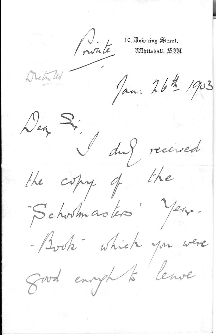 BALFOUR — Fine letter signed as Prime Minister to T. L. Humberstone | Sophie Dupré Autographs