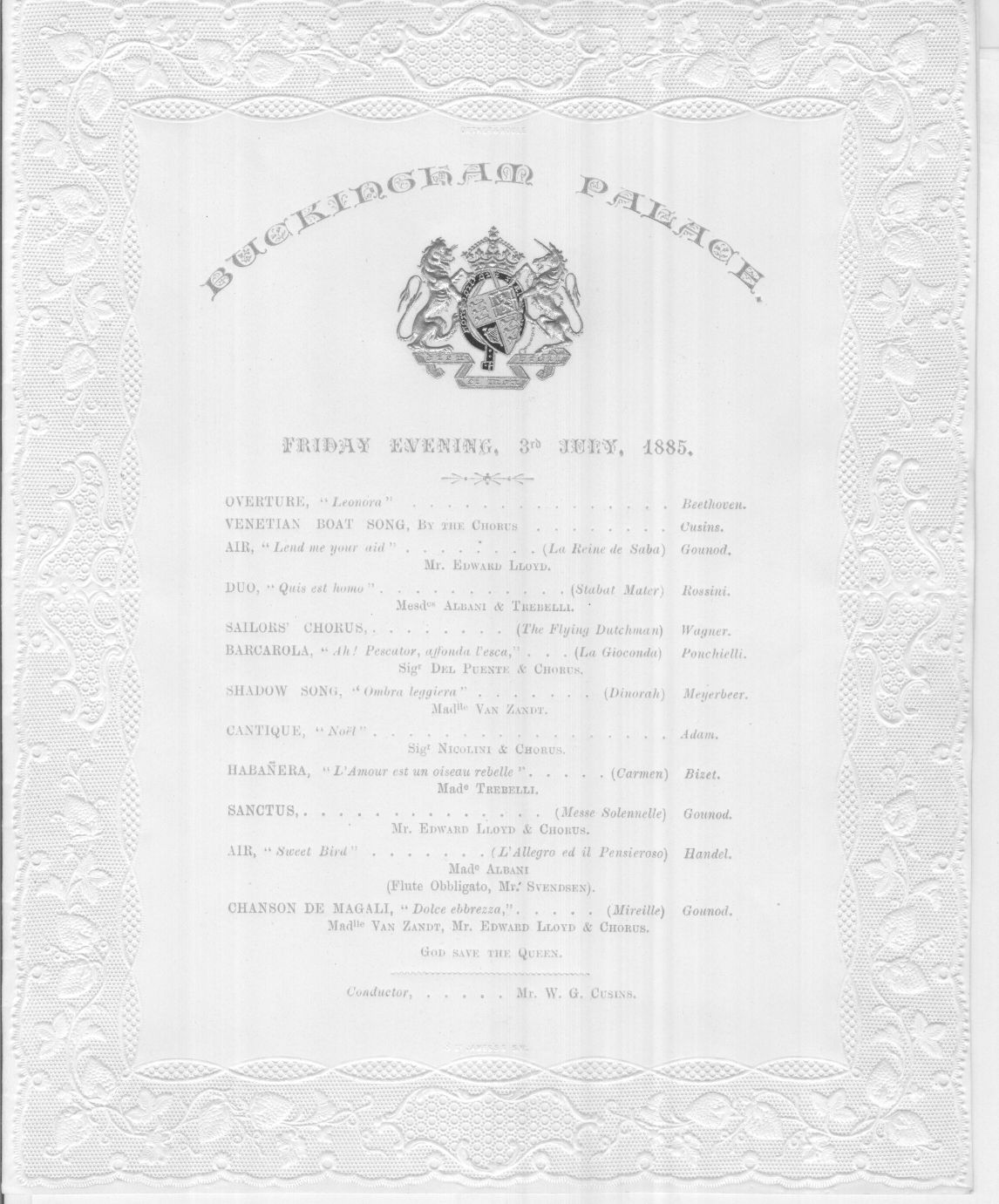 BUCKINGHAM PALACE PROGRAMME — Fine programme for an evening concert at the Palace, | Sophie Dupré Autographs