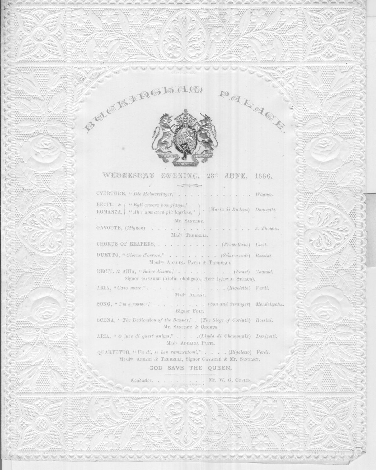 BUCKINGHAM PALACE PROGRAMME — Fine programme for an evening concert at the Palace, | Sophie Dupré Autographs