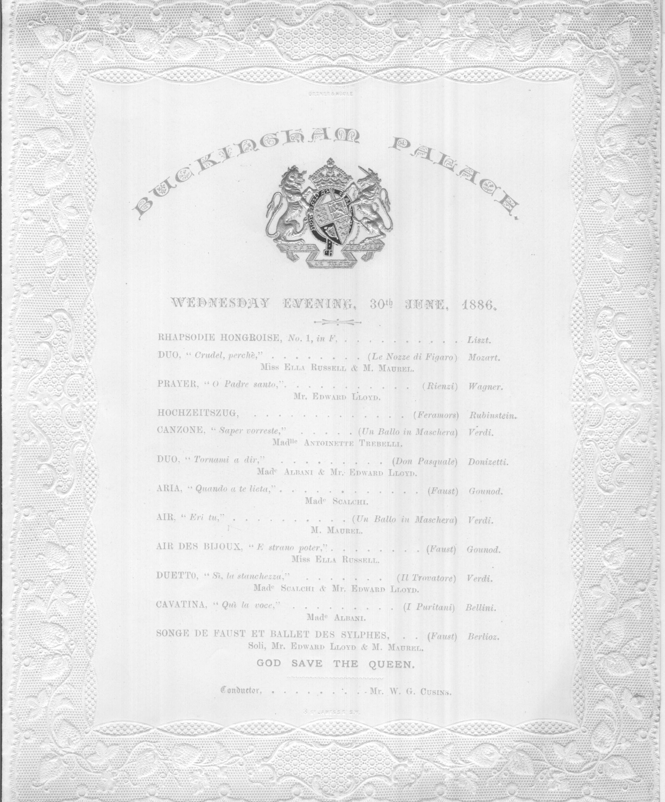 BUCKINGHAM PALACE PROGRAMME — Beautiful programme for an evening concert at the Palace, | Sophie Dupré Autographs