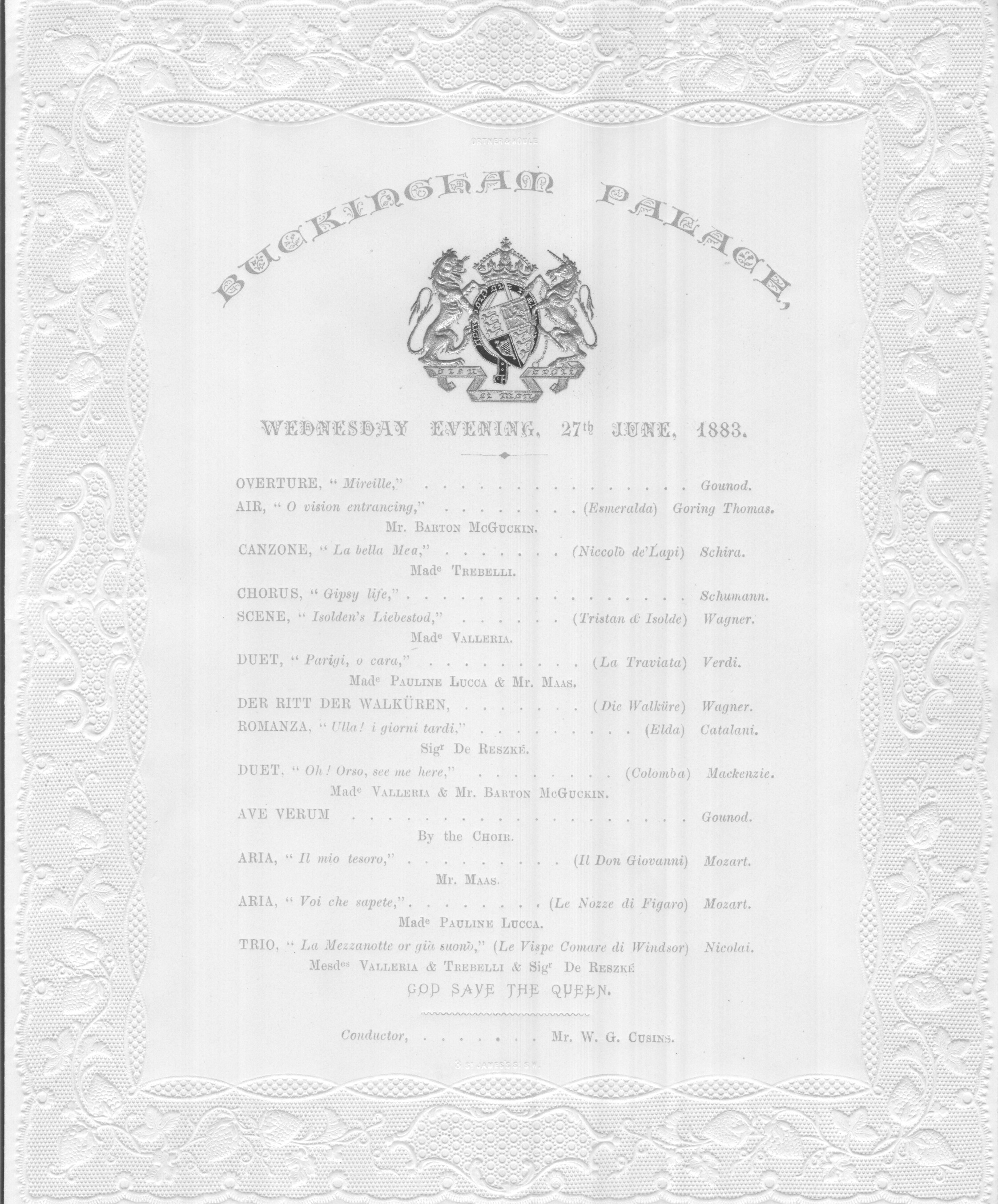 BUCKINGHAM PALACE PROGRAMME — Beautiful programme for an evening concert at the Palace, | Sophie Dupré Autographs