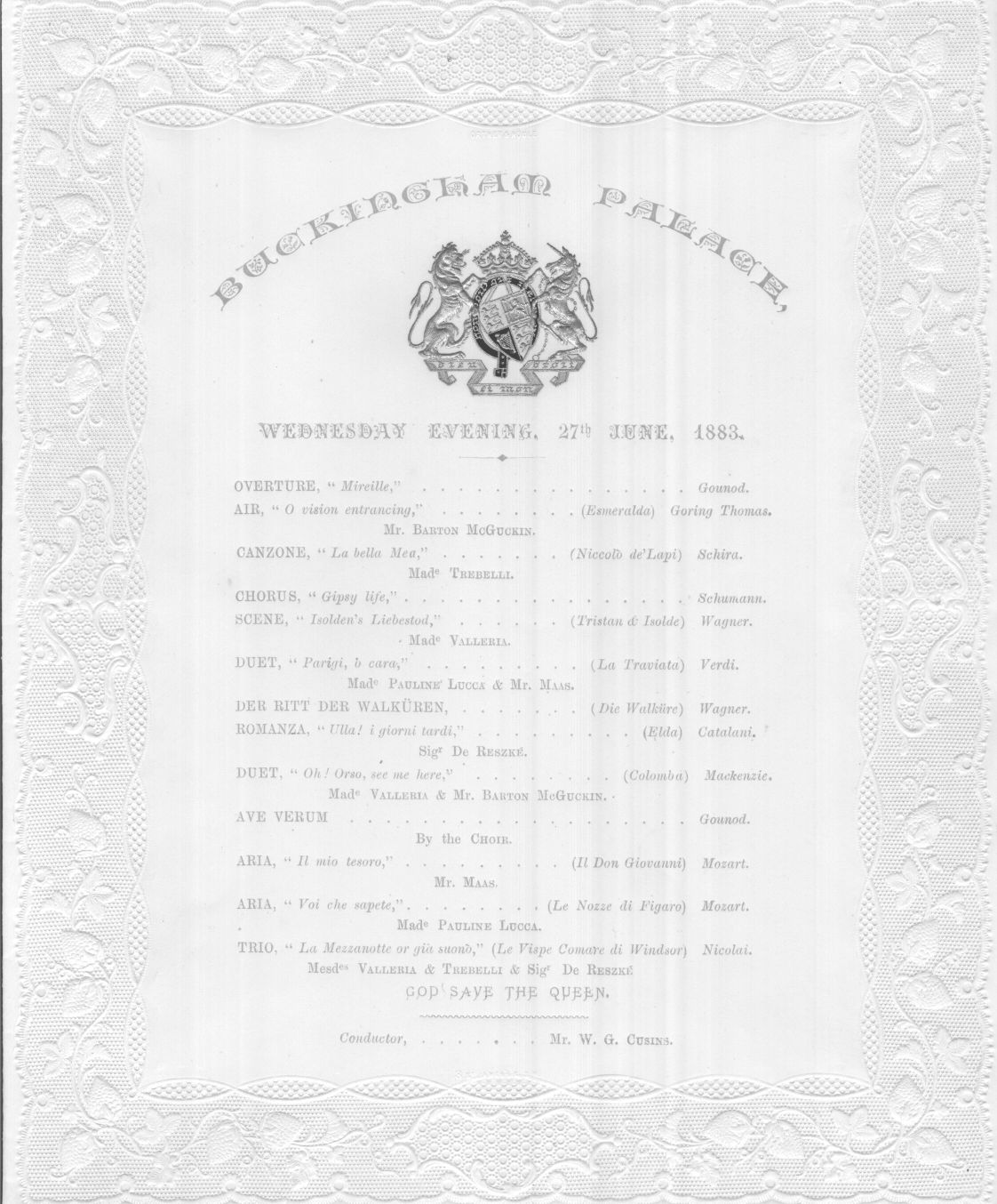 BUCKINGHAM PALACE PROGRAMME — Beautiful programme for an evening concert at the Palace, | Sophie Dupré Autographs