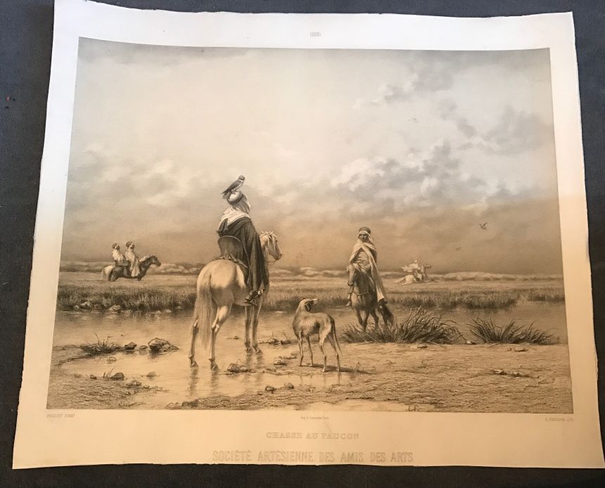 HUGUET — Unsigned Lithograph of his painting Chasse au Faucon | Sophie Dupré Autographs