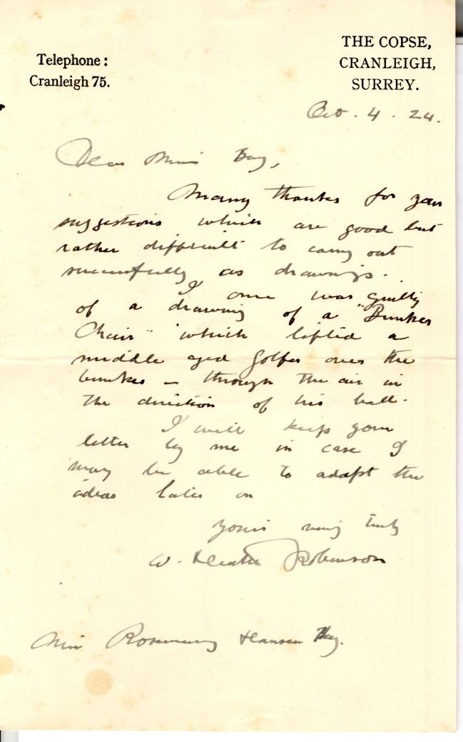 ROBINSON — Fine Autograph letter Signed W. Heath Robinson to Rosemary Hanson Day | Sophie Dupré Autographs
