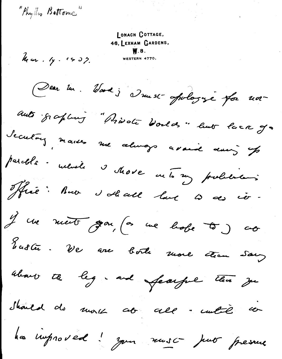 BOTTOME — Autograph Letter signed 'Phyllis Ford Dennis' to Mr Wood | Sophie Dupré Autographs