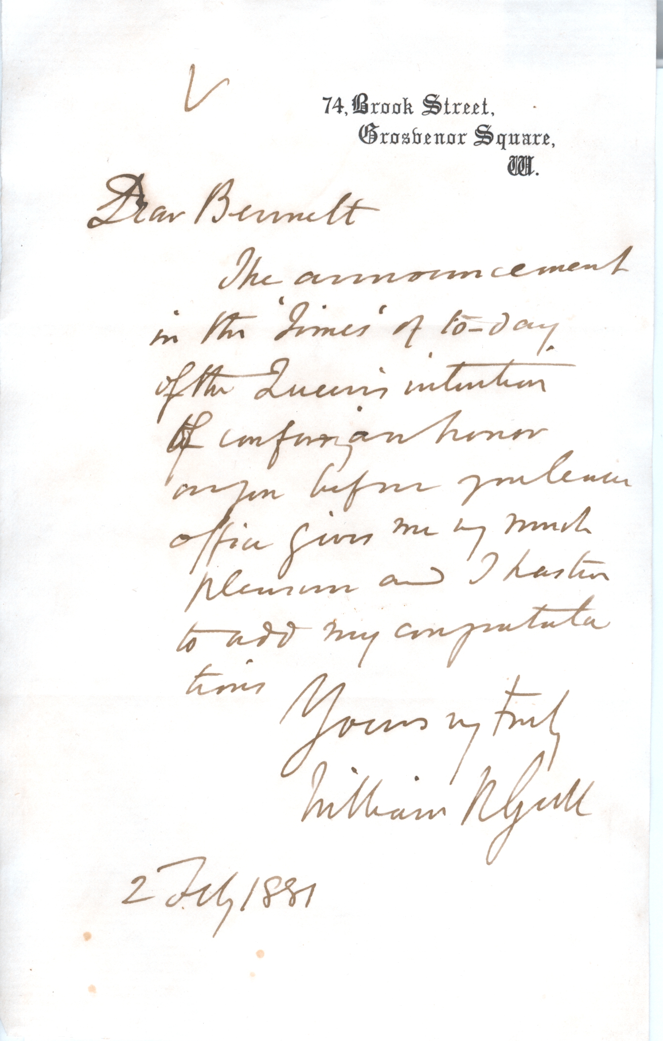 GULL — Fine Autograph Letter Signed signed in full (William W. Gull) to Dear Bennett | Sophie Dupré Autographs