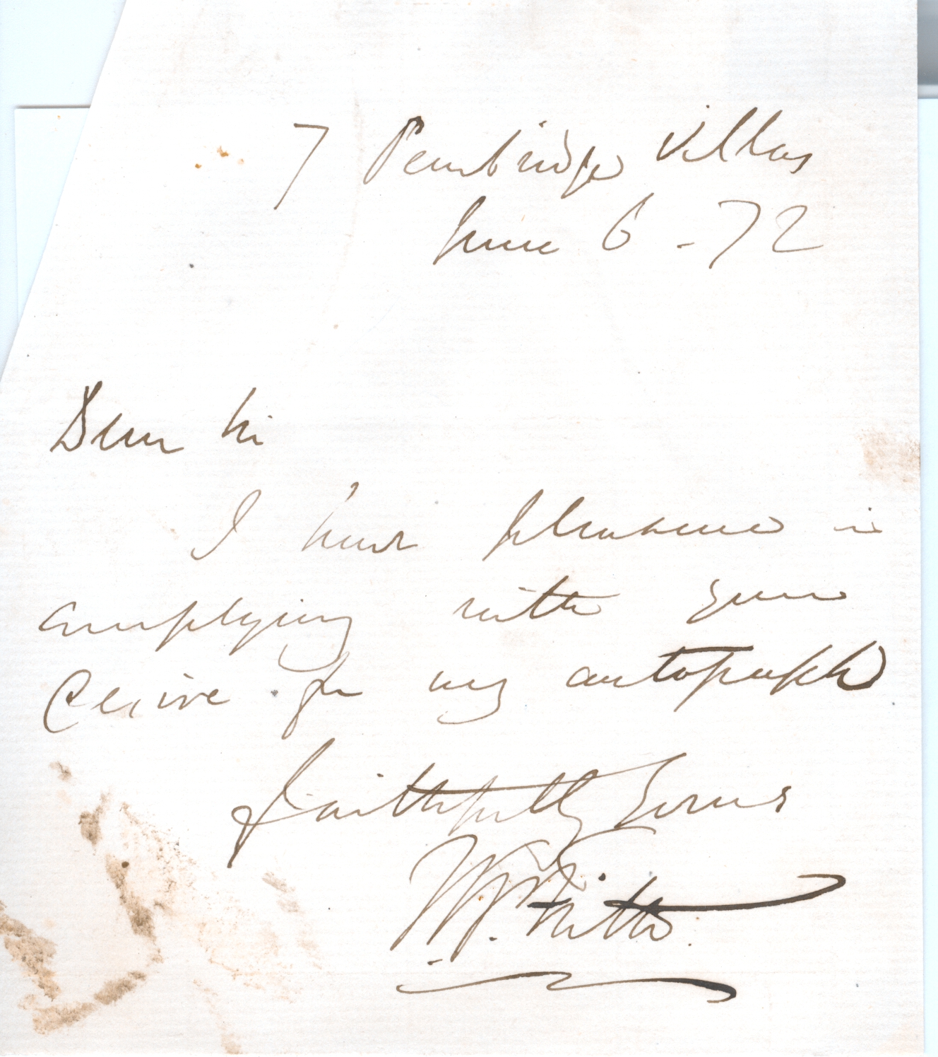 FRITH — Autograph Letter Signed to an unnamed correspondent | Sophie Dupré Autographs
