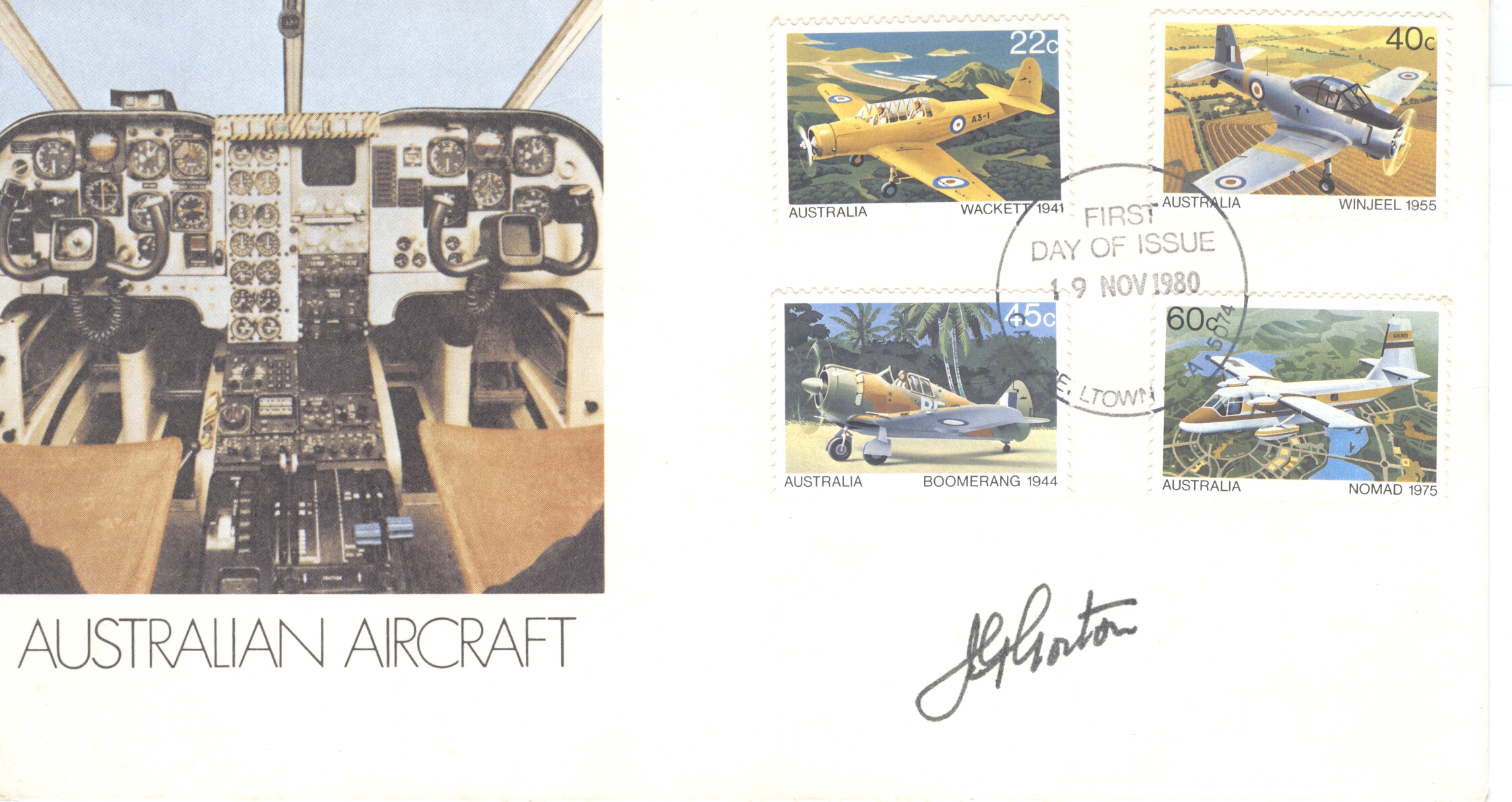 GORTON — First Day Cover commemorating Australian Aircraft signed, | Sophie Dupré Autographs