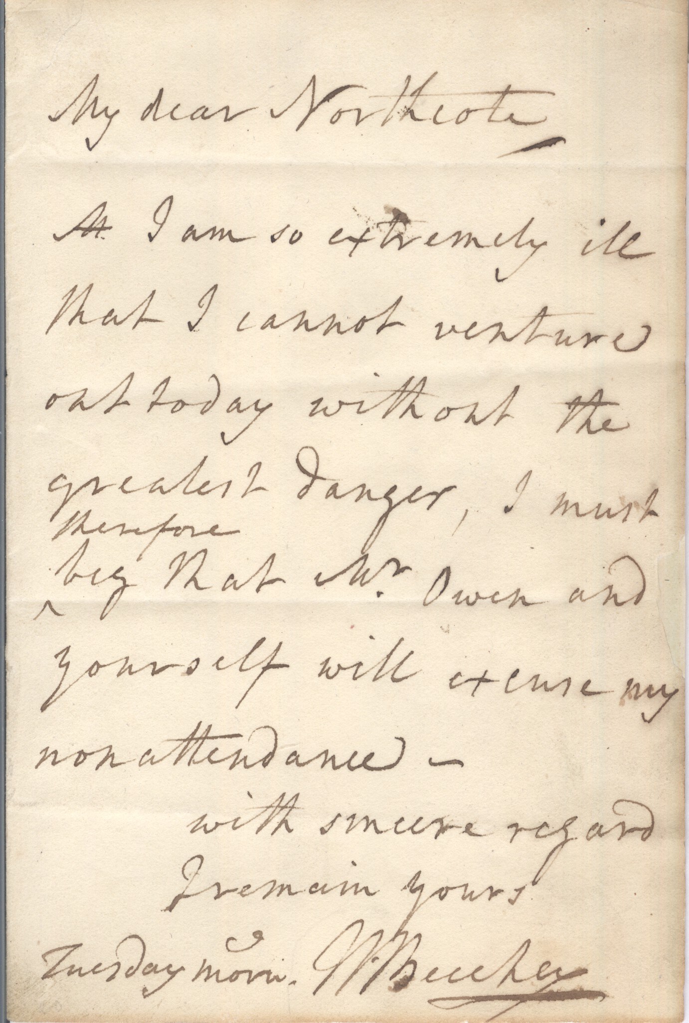 BEECHEY — Autograph Letter to James NORTHCOTE | Sophie Dupré Autographs
