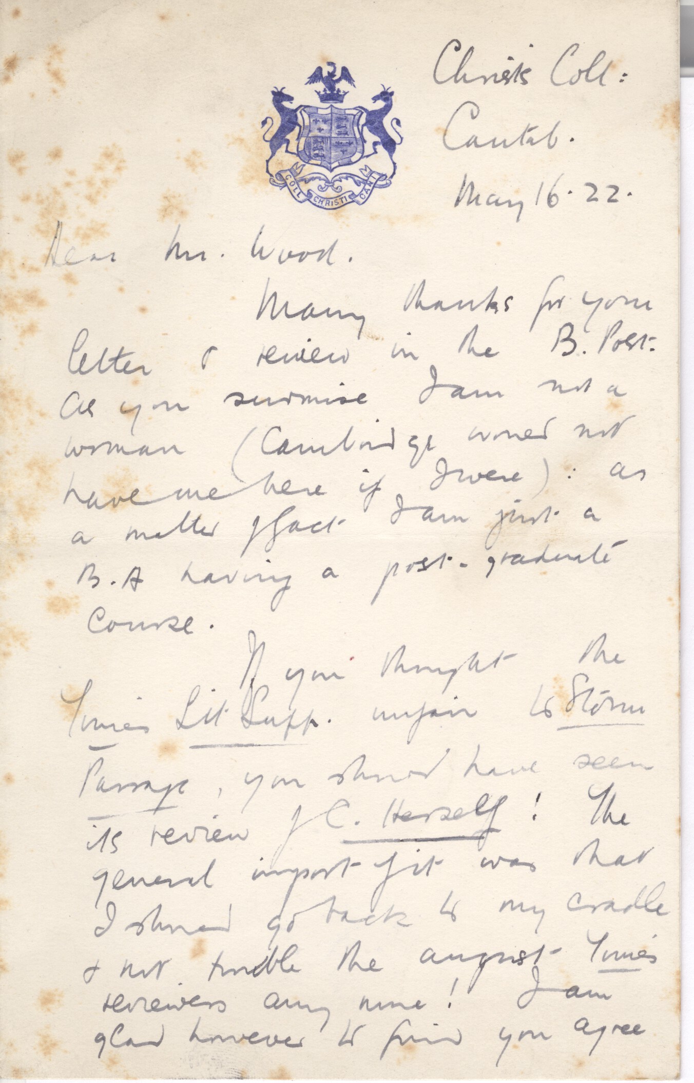 HILTON — Fine early Autograph Letter Signed to Mrs Wood, | Sophie Dupré Autographs
