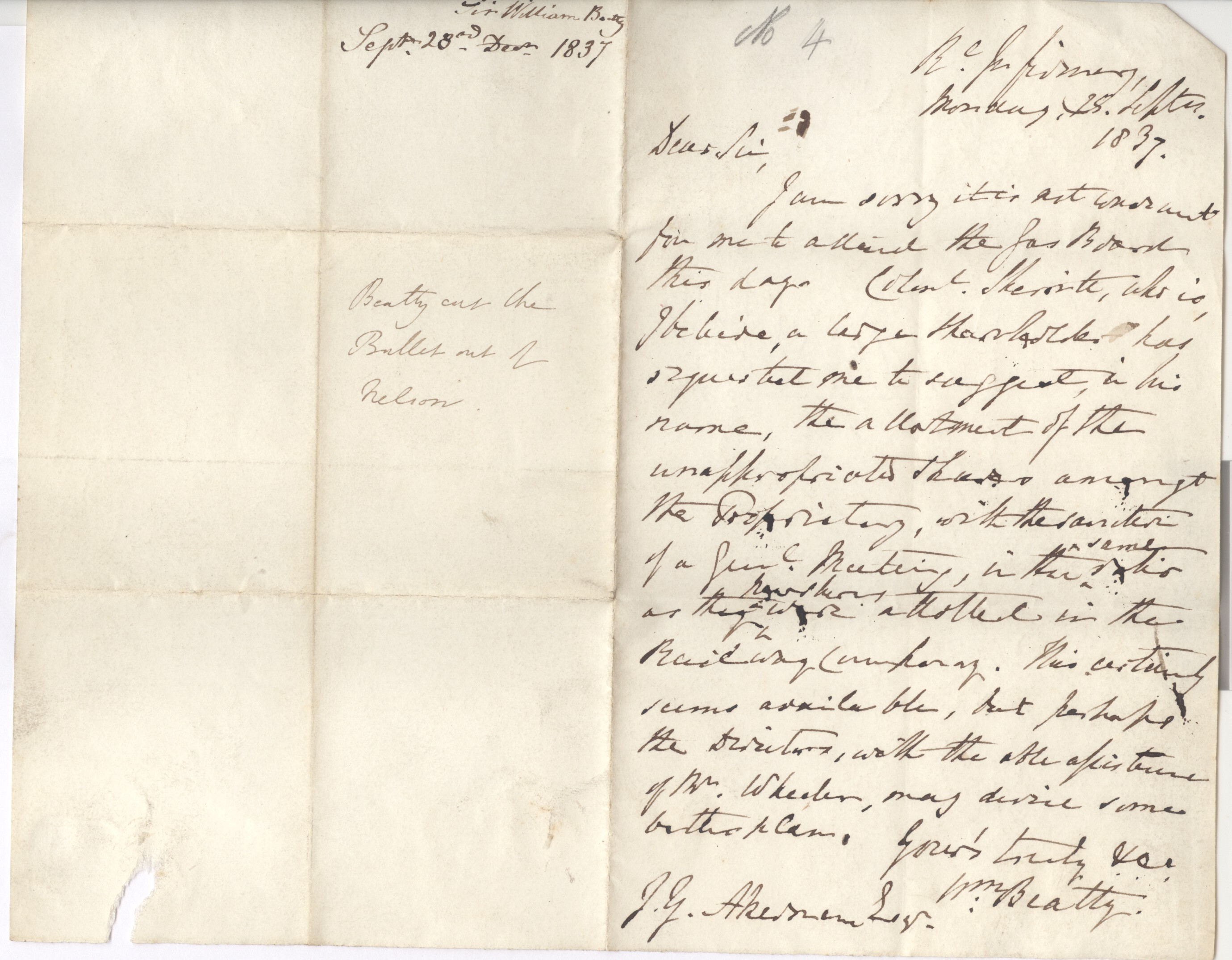 BEATTY — Fine Autograph Letter Signed to J. G. Akerman Esq | Sophie Dupré Autographs