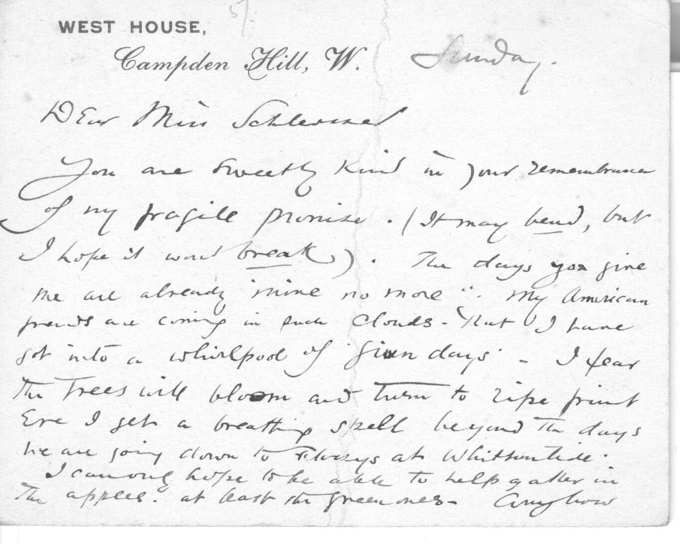 BOUGHTON — Autograph Letter Signed on a correspondence card to Miss Schlerner | Sophie Dupré Autographs