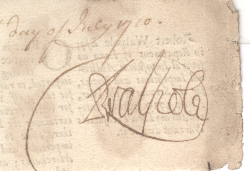 WALPOLE — Small Portion of Printed Exchequer Document with a fine signature on the verso | Sophie Dupré Autographs