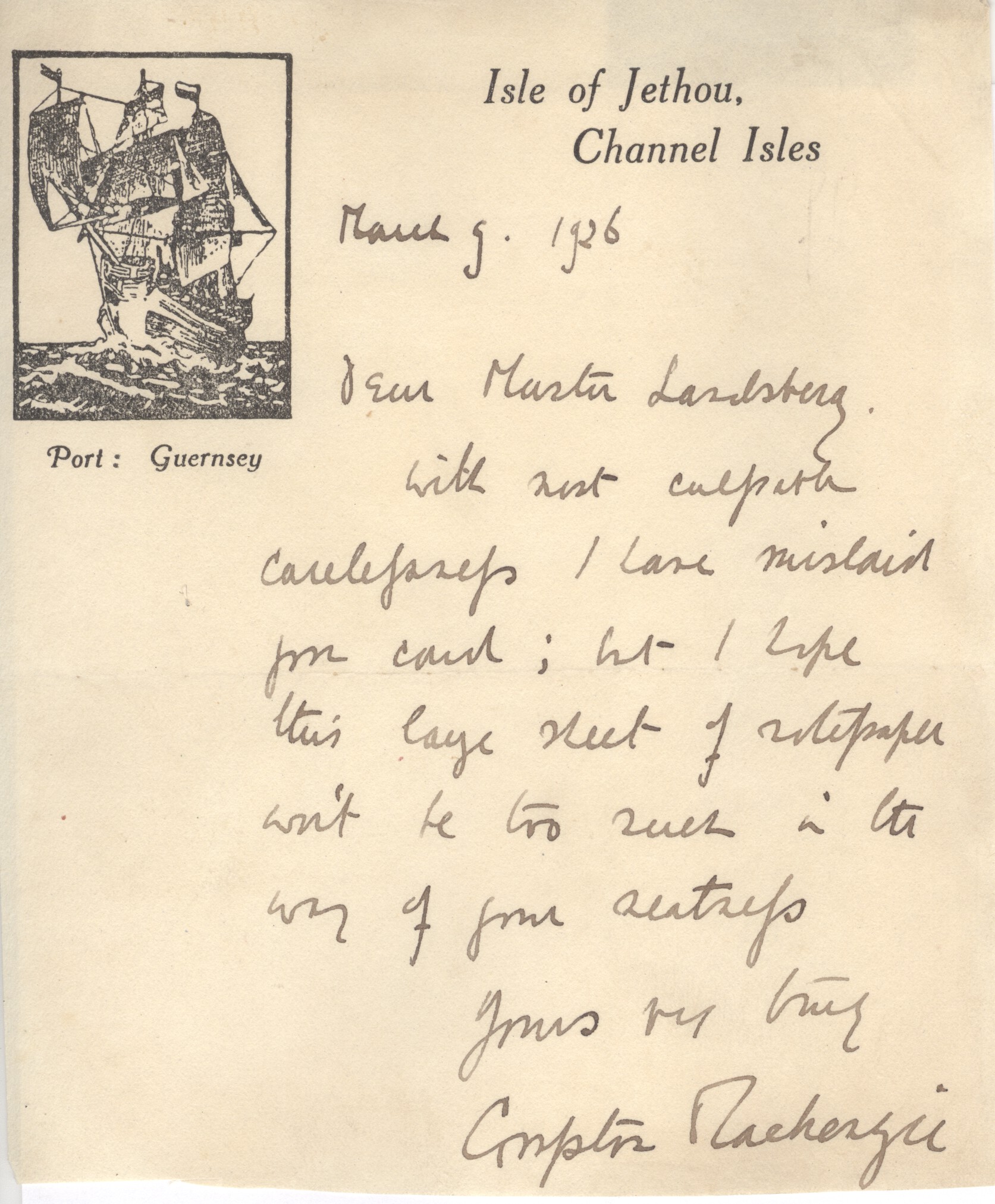 MACKENZIE — Autograph  Letter Signed to Master Landsberg | Sophie Dupré Autographs