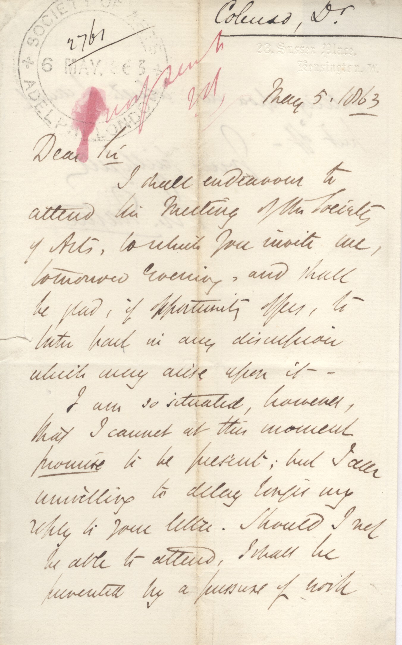 COLENSO — Autograph Letter Signed 'J.W. Natal' to the Society of Arts | Sophie Dupré Autographs