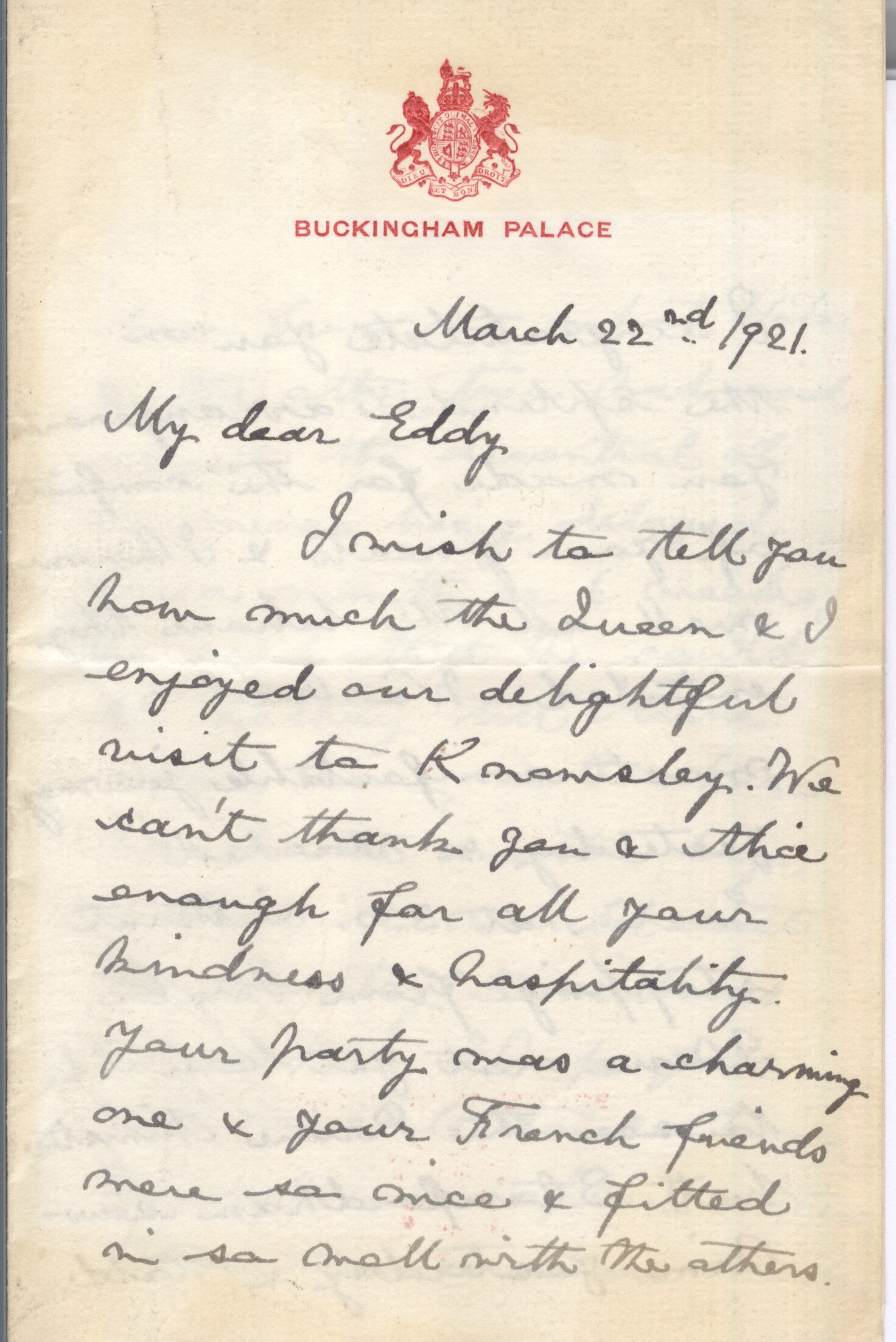 GEORGE V — Fine Autograph Letter Signed as King to My dear Eddy | Sophie Dupré Autographs