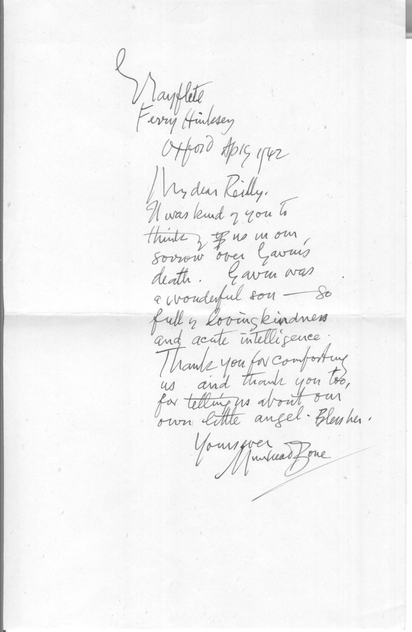 BONE — Moving Autograph Letter Signed to Charles REILLY | Sophie Dupré Autographs