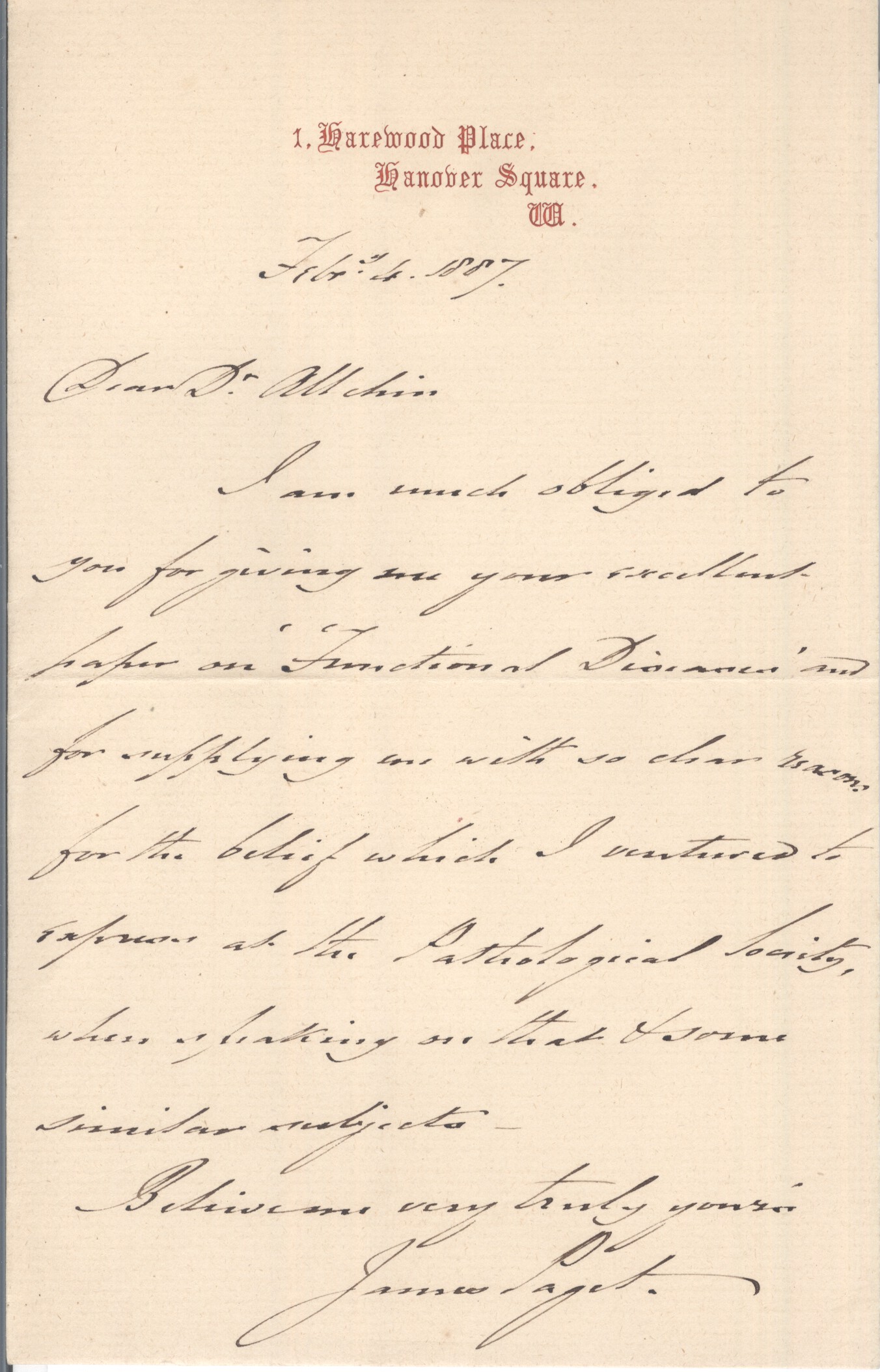 PAGET — Autograph Letter Signed to Dr. ALLCHIN | Sophie Dupré Autographs