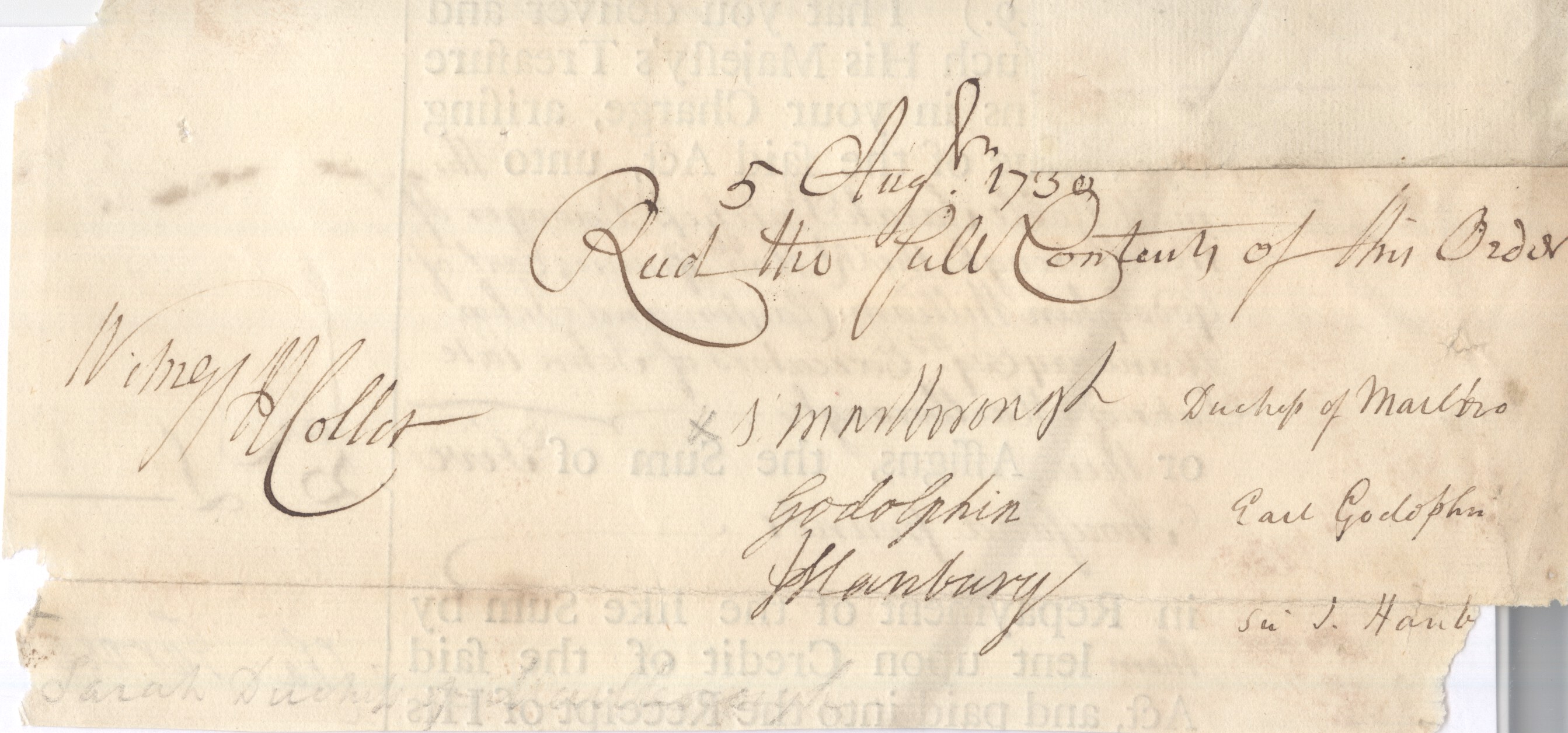 MARLBOROUGH — Portion of a Receipt of £5000 signed by both | Sophie Dupré Autographs