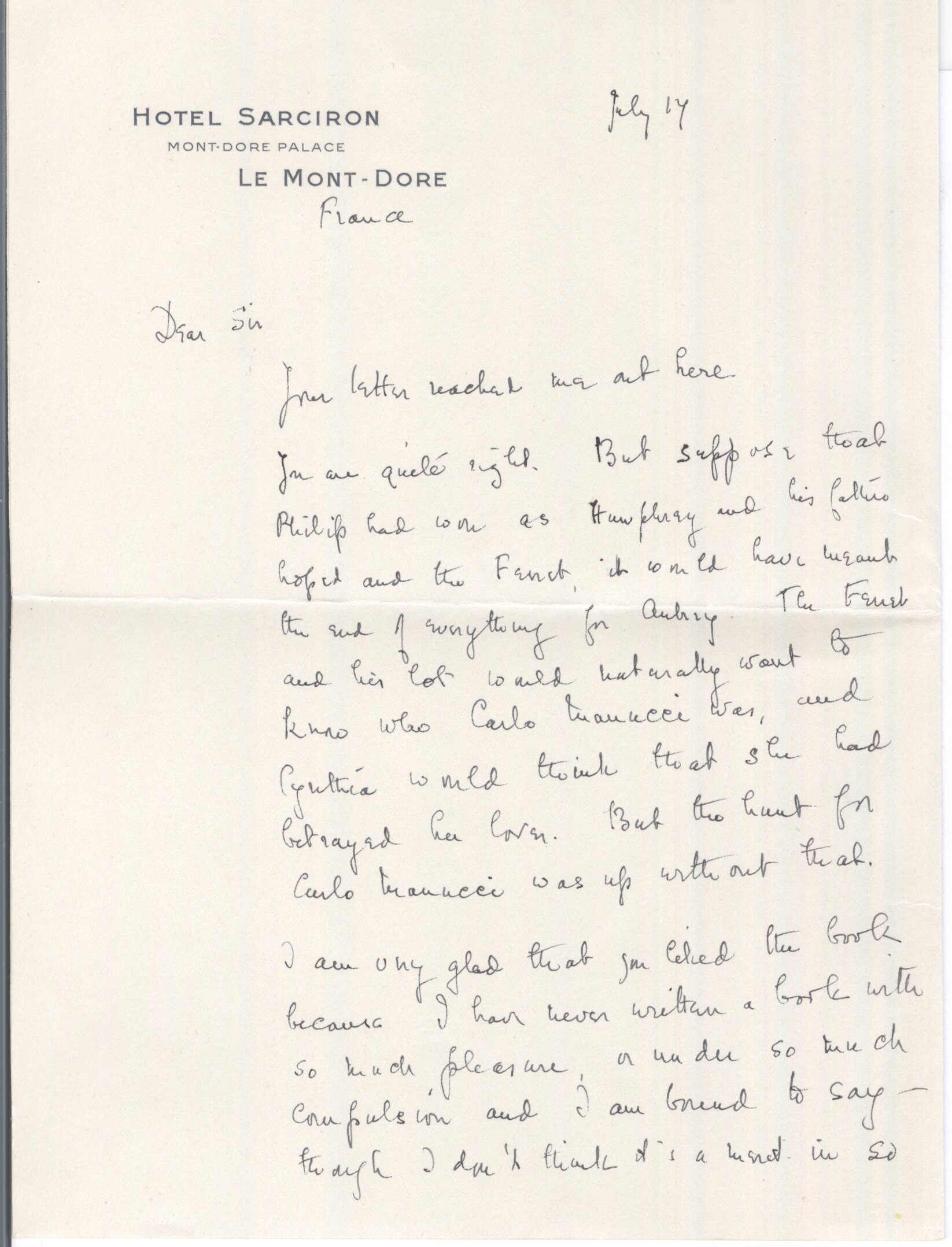 MASON — Autograph Letter Signed to L. S. Wood | Sophie Dupré Autographs