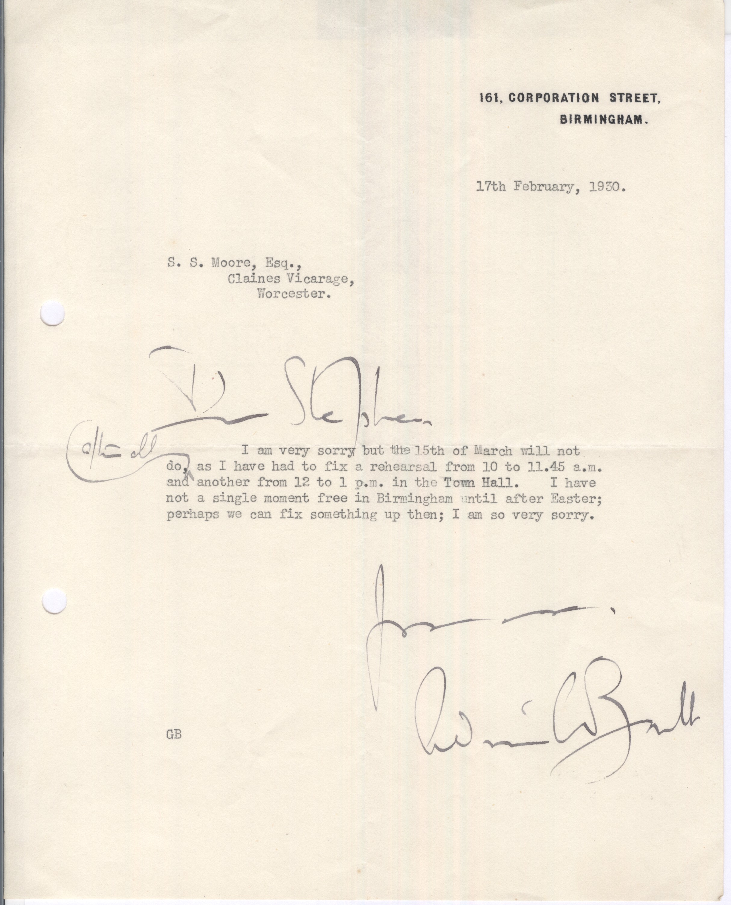 BOULT — Typed Letter Signed with autograph salutation and subscription to Stephen S. Moore | Sophie Dupré Autographs
