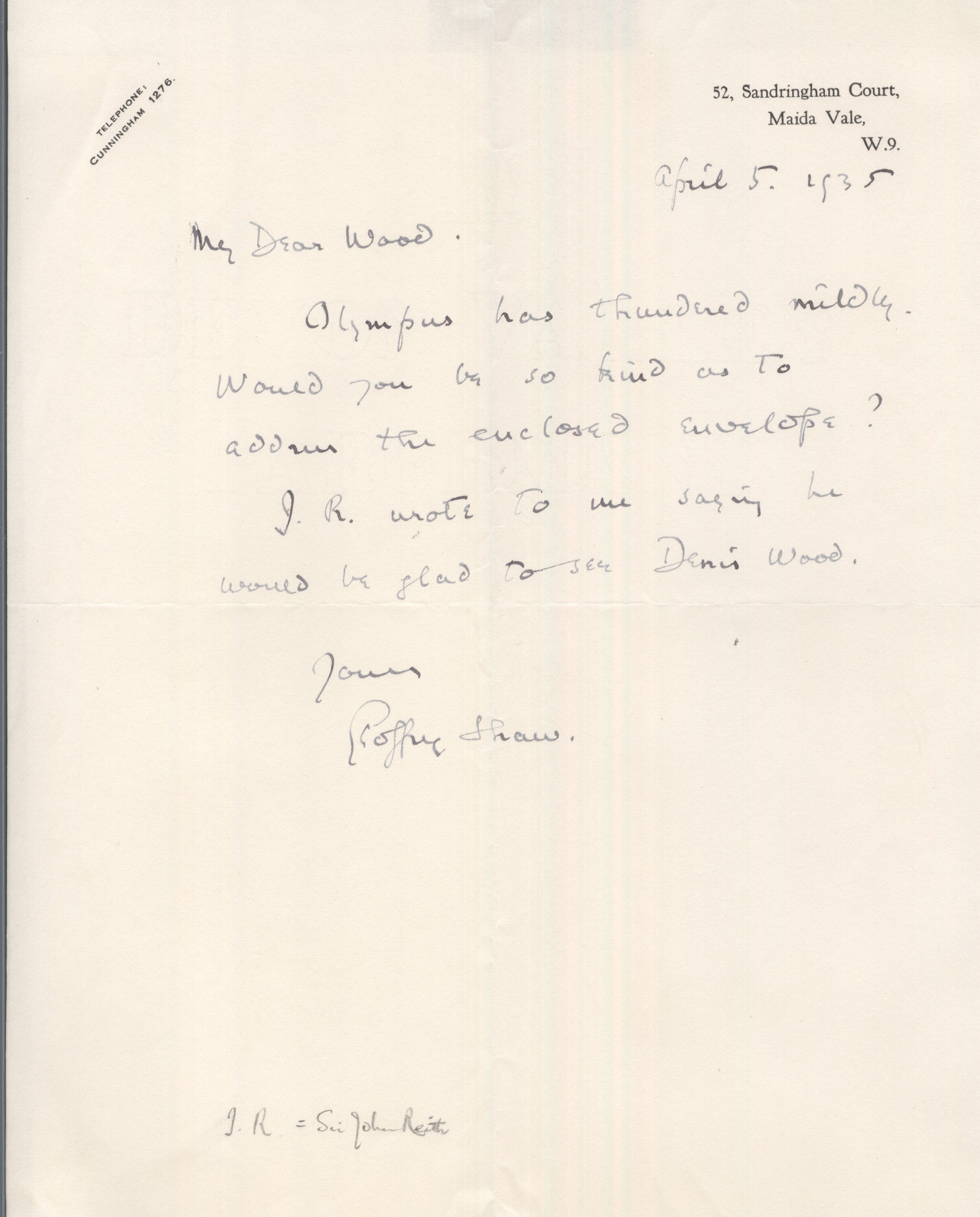 SHAW — Autograph Letter signed to Wood | Sophie Dupré Autographs