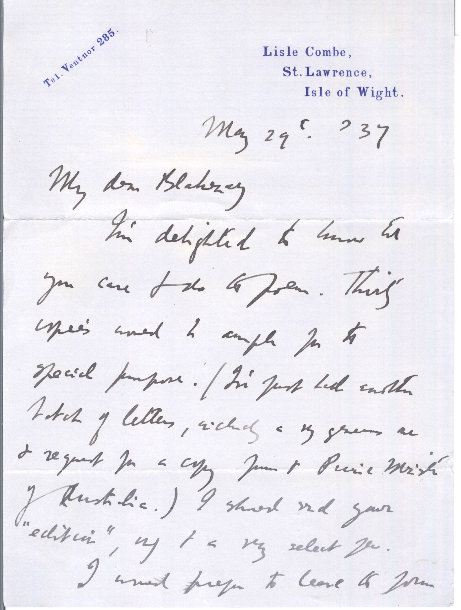NOYES — Autograph Letter signed to 'Blakeney' | Sophie Dupré Autographs