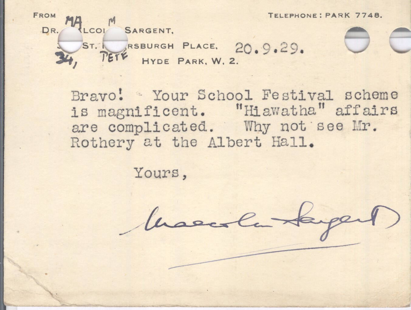 SARGENT — Typed Letter Signed on a postcard to Stephen Moore | Sophie Dupré Autographs