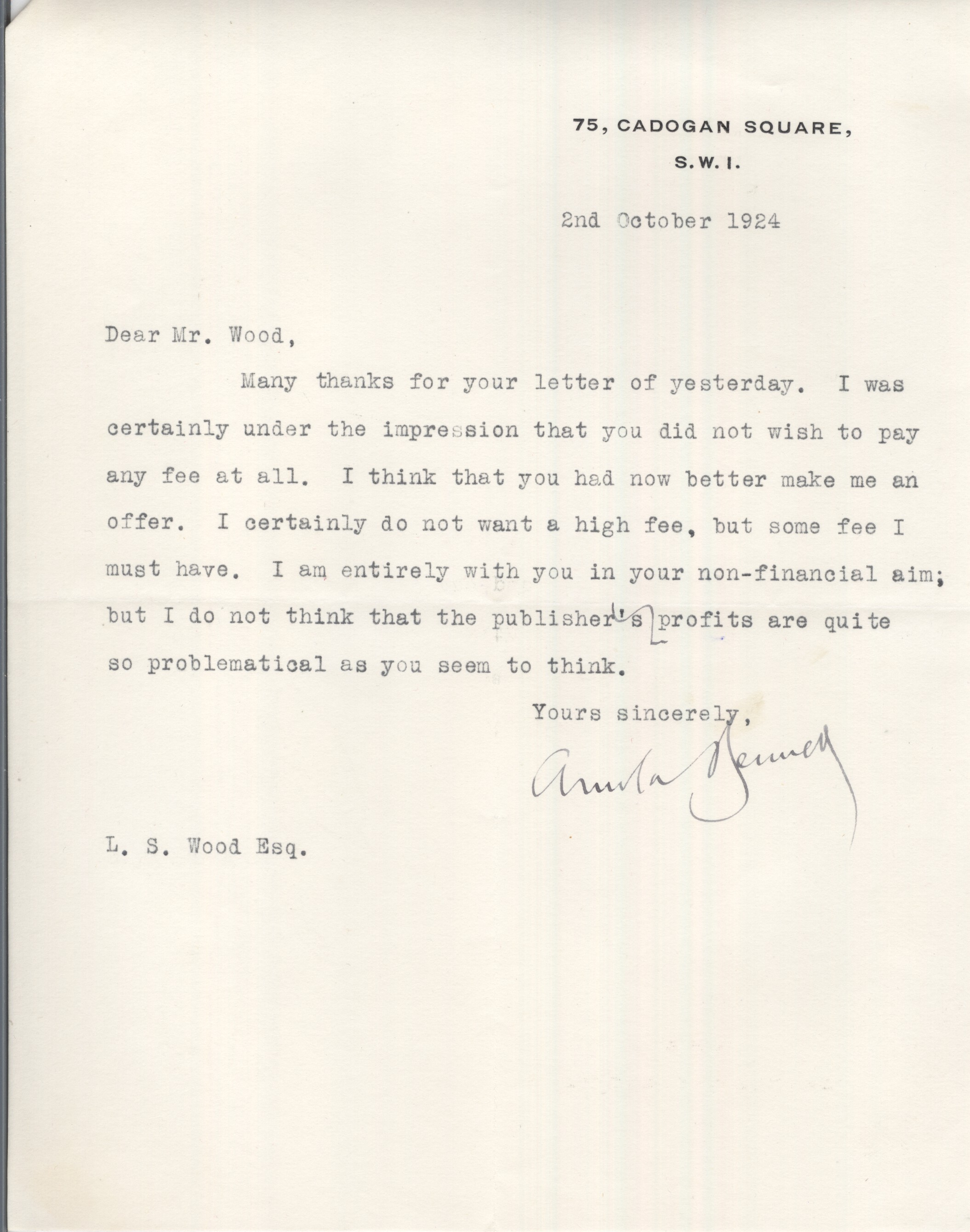 BENNETT — Fine Autograph Letter Signed in full to Mr Wood | Sophie Dupré Autographs