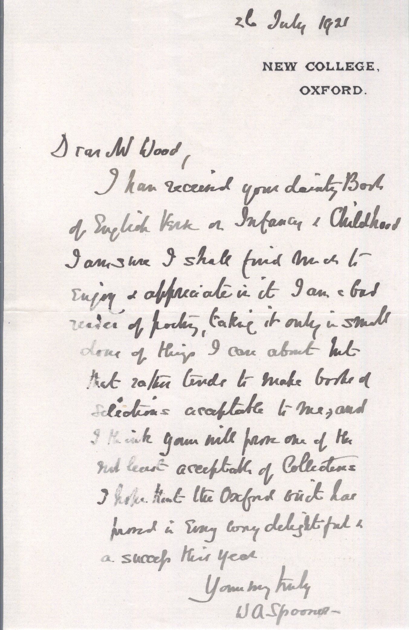 SPOONER — Autograph Letter Signed to Mr Wood | Sophie Dupré Autographs