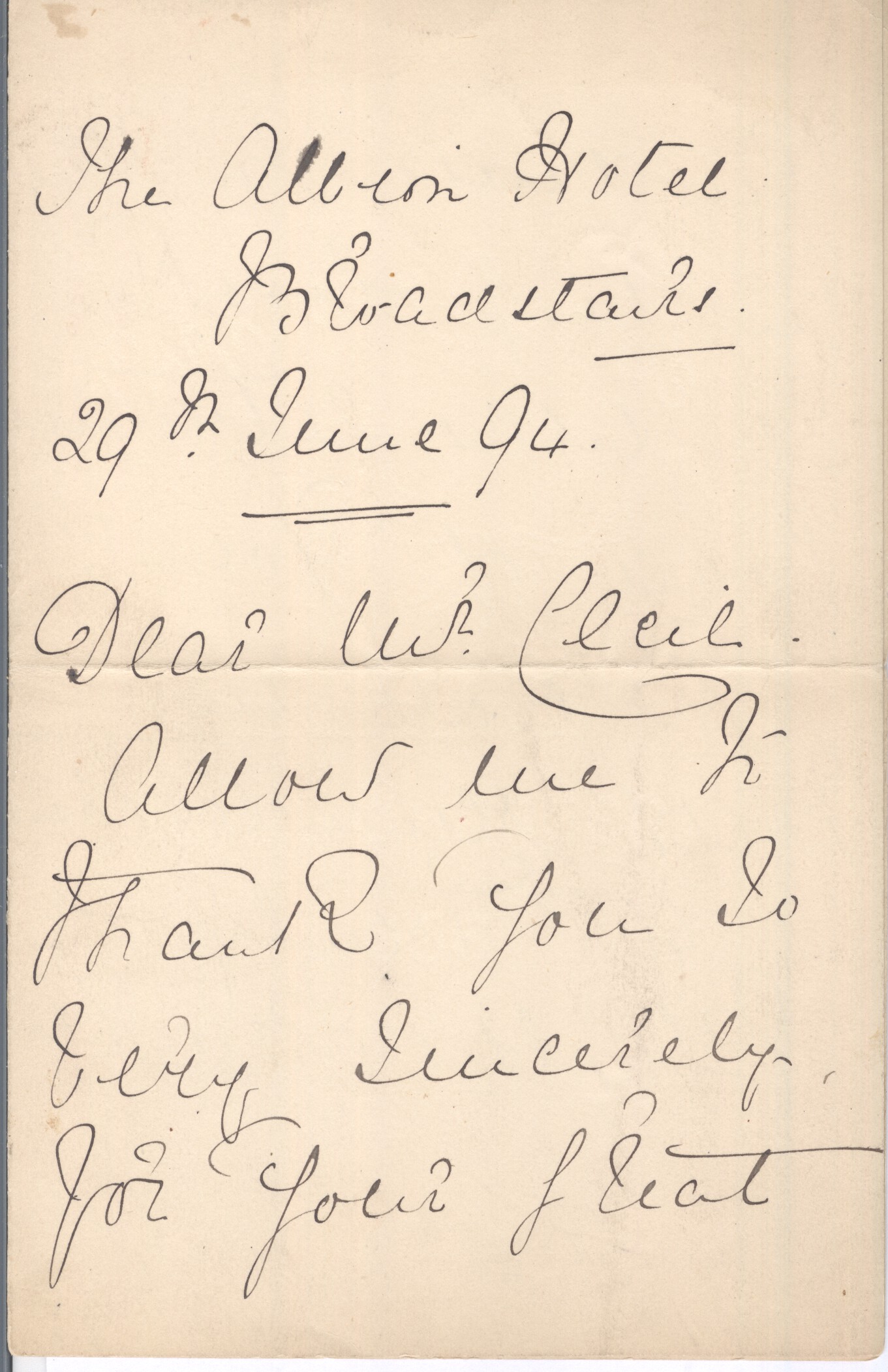 BROUGHTON — Autograph Letter Signed to Mr Cecil | Sophie Dupré Autographs
