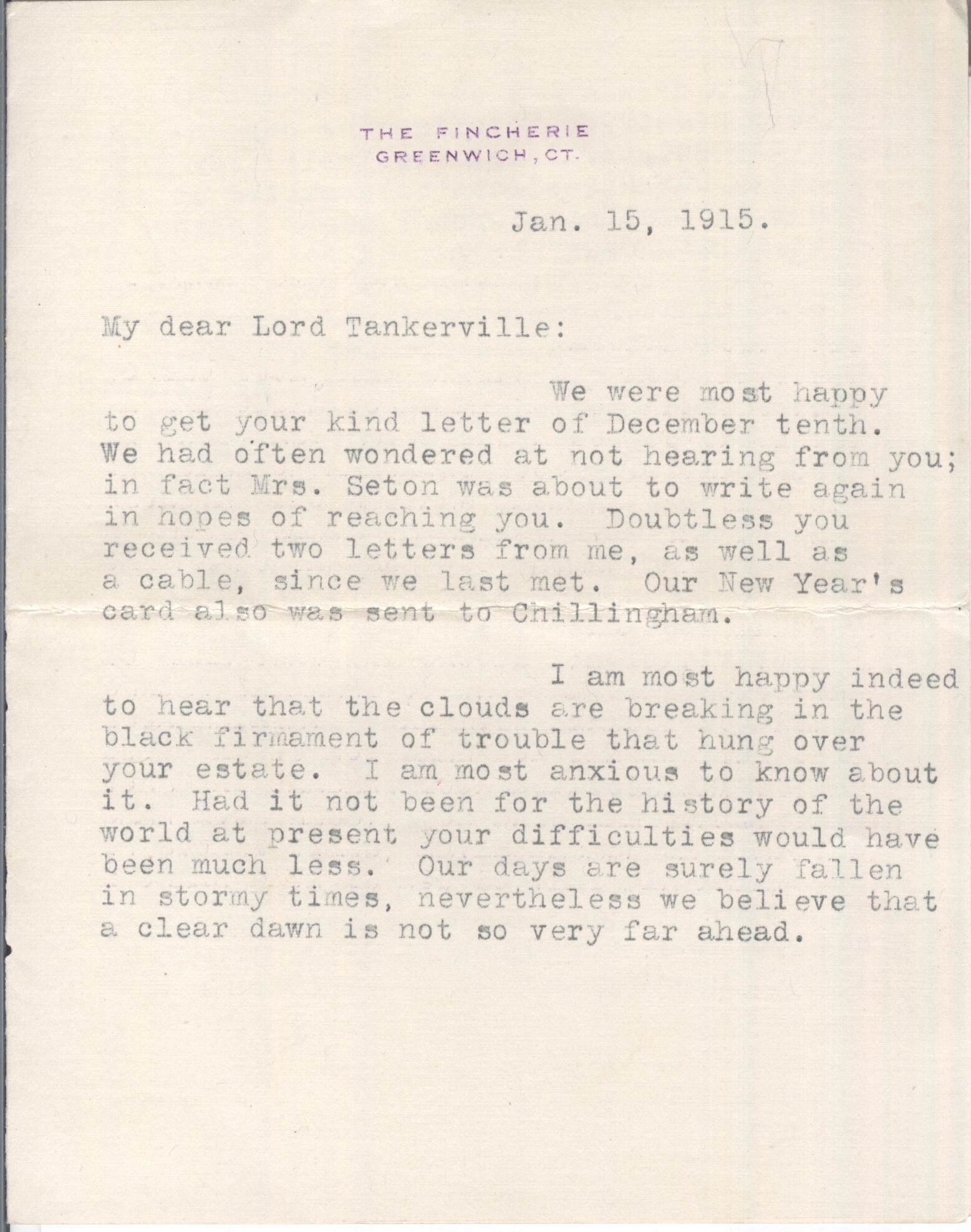 SETON — Small collection of two Typed and two Autograph Letters signed with his added bear claw pawprint, to Lord TANKERVILLE | Sophie Dupré Autographs