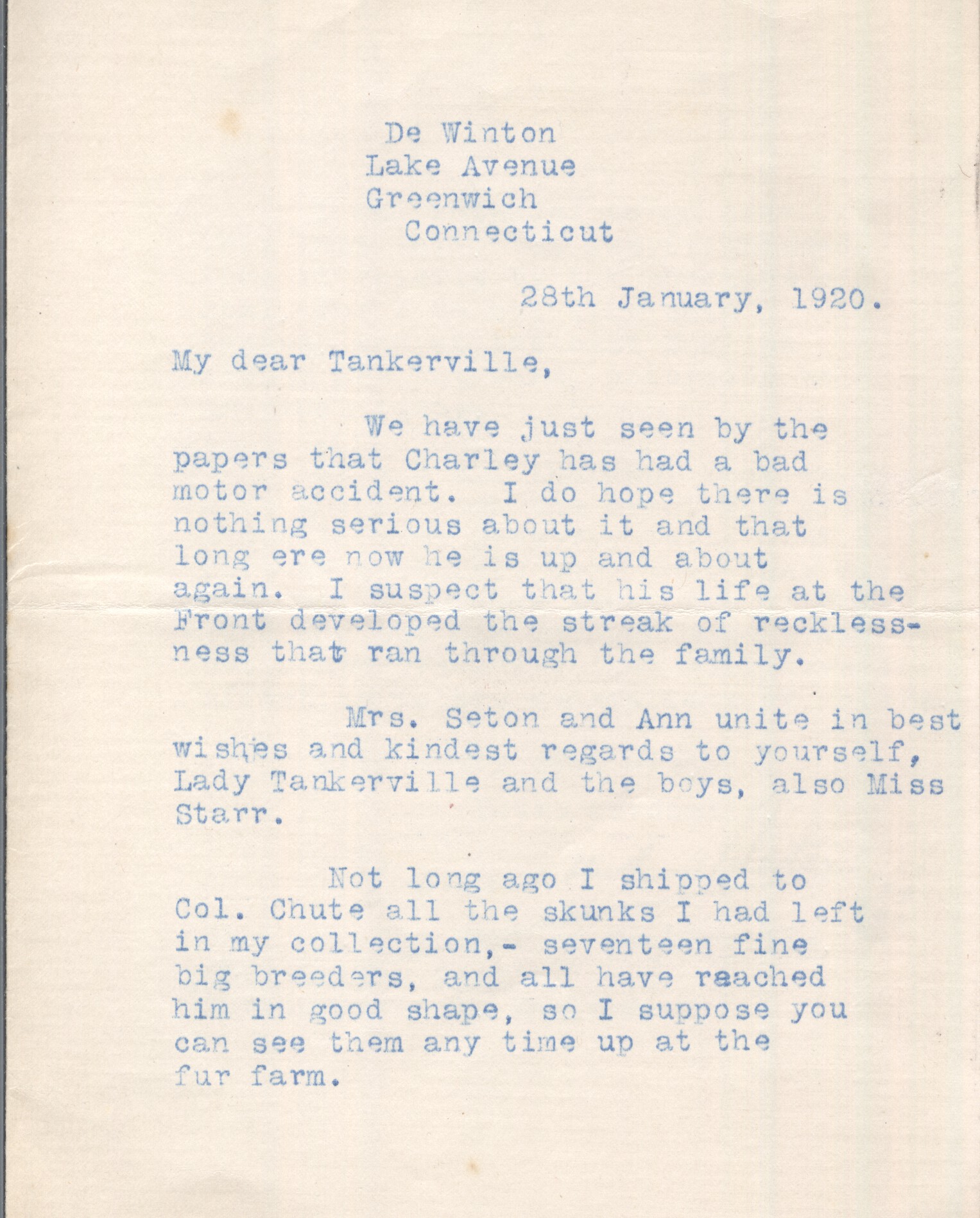 SETON — Two Typed Letters signed with his added bear claw pawprint, to Lord TANKERVILLE | Sophie Dupré Autographs