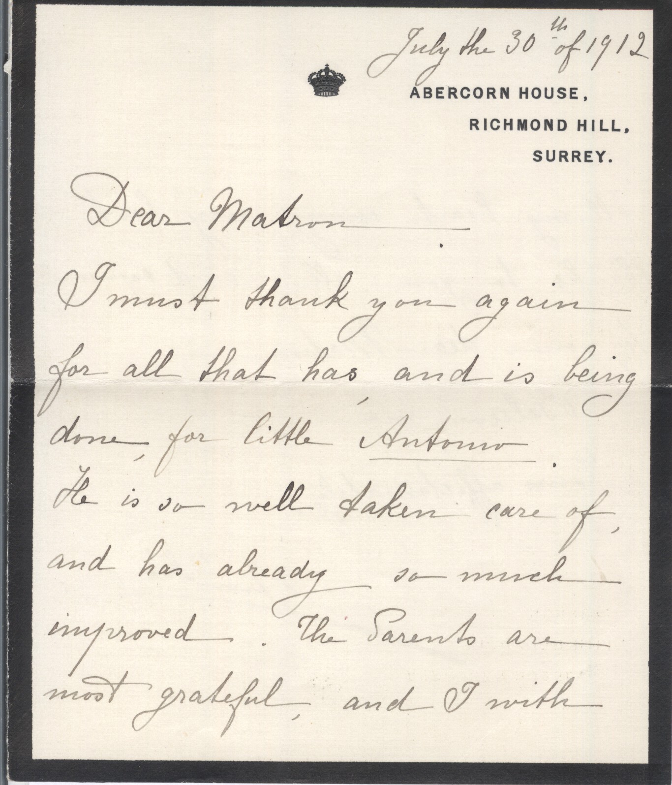 AMÉLIE OF ORLÉANS — Autograph Letter signed to the Matron at the London West Hospital | Sophie Dupré Autographs