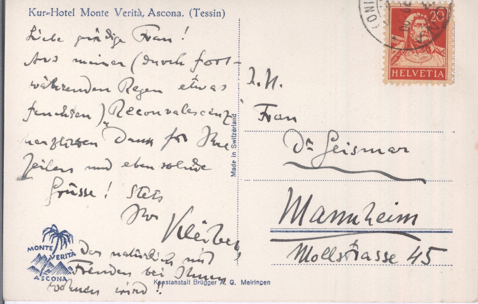 KLEIBER — Autograph postcard signed, in German with translation, to Frau Dr A. Geissmar | Sophie Dupré Autographs